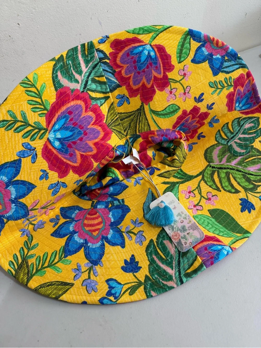 Johnny Was Yellow Floral Sun Hat with Multicolor Blossoms